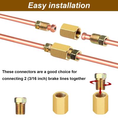 Connettori per tubi freno in rame Filettature da 3/8"-24 Raccordo per tubo freno per tubo freno da 3/16" Assortimento di raccordi per tubo freno