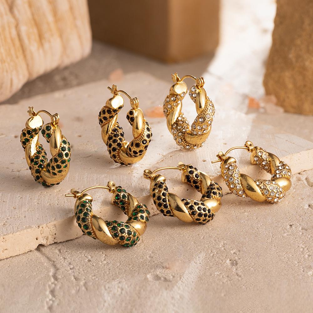 Stylish Round Diamond Snake Stainless Steel Earrings Vintage Geometric Earrings