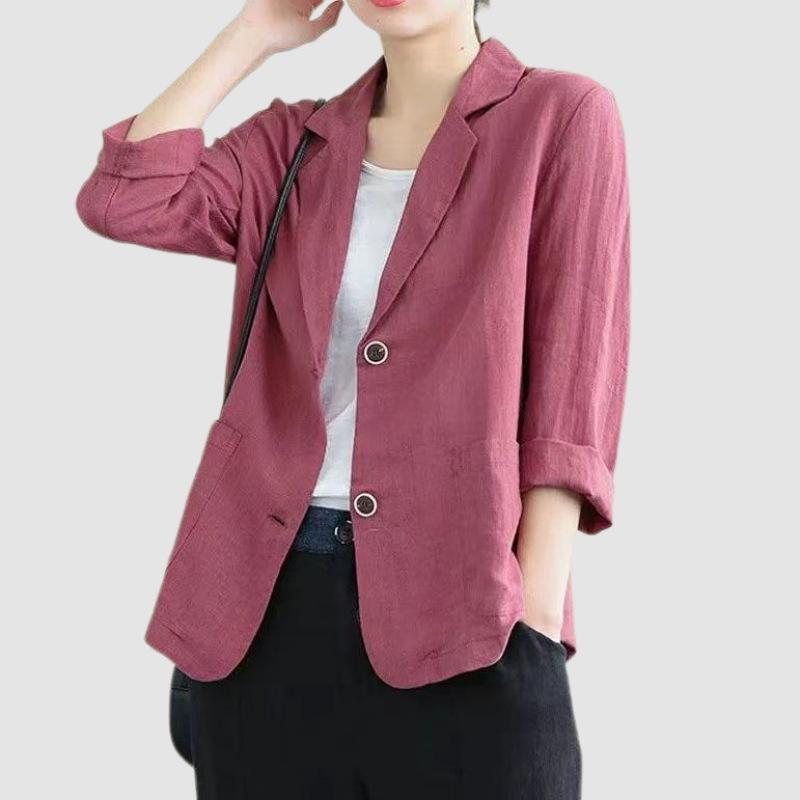 2025 Women's Fashionable Autumn Casual Cotton-Linen Short Blazer