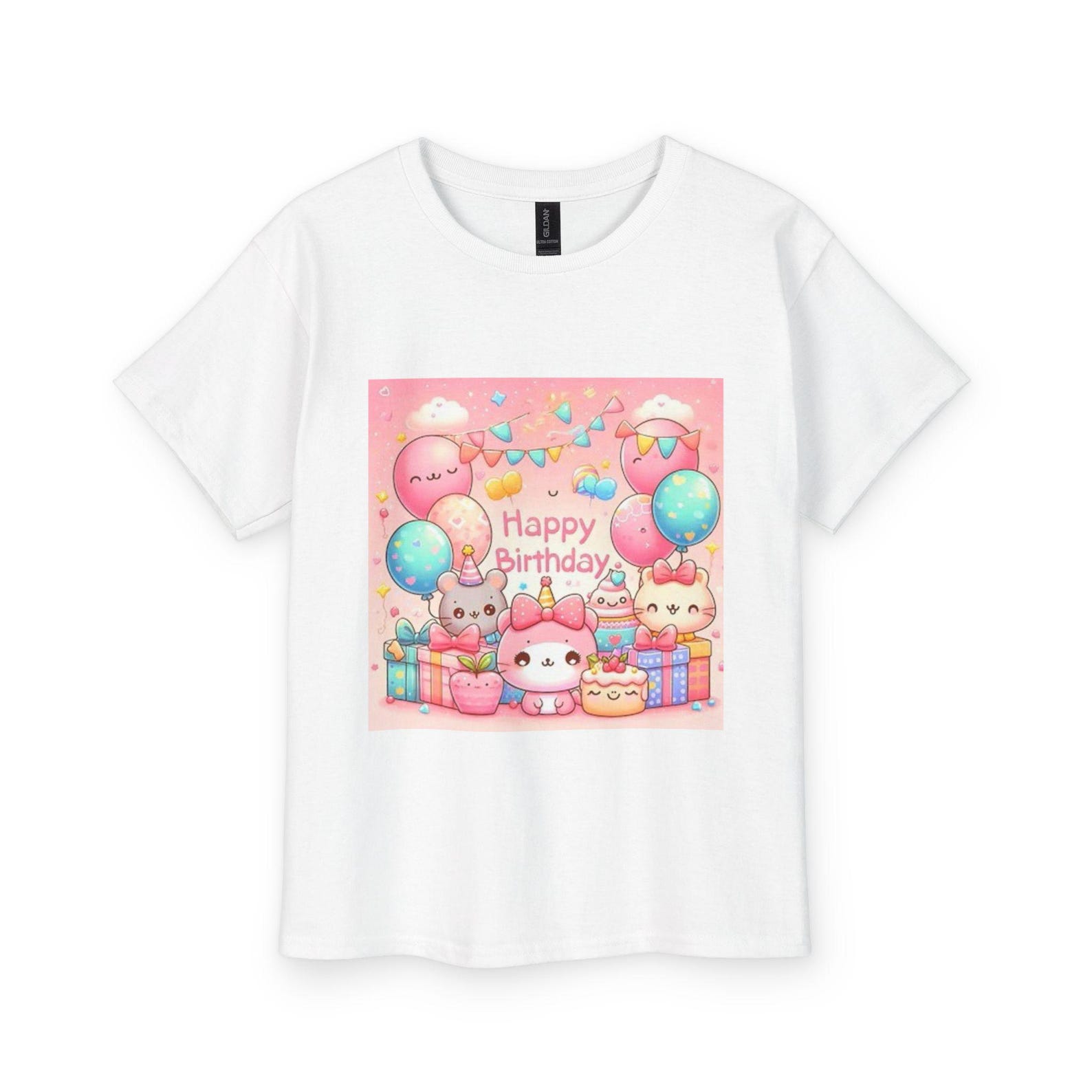 Kawaii Birthday Animals Youth T-Shirt | Pastel Characters, Balloons, Gifts 160