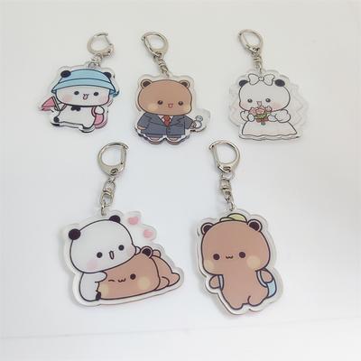 Cute  La bubuDudu Keychain Figure Couple Baby Grey Bear White Panda Key Chain Car Ring Jewelry Gifts Bag Pendant Accessories