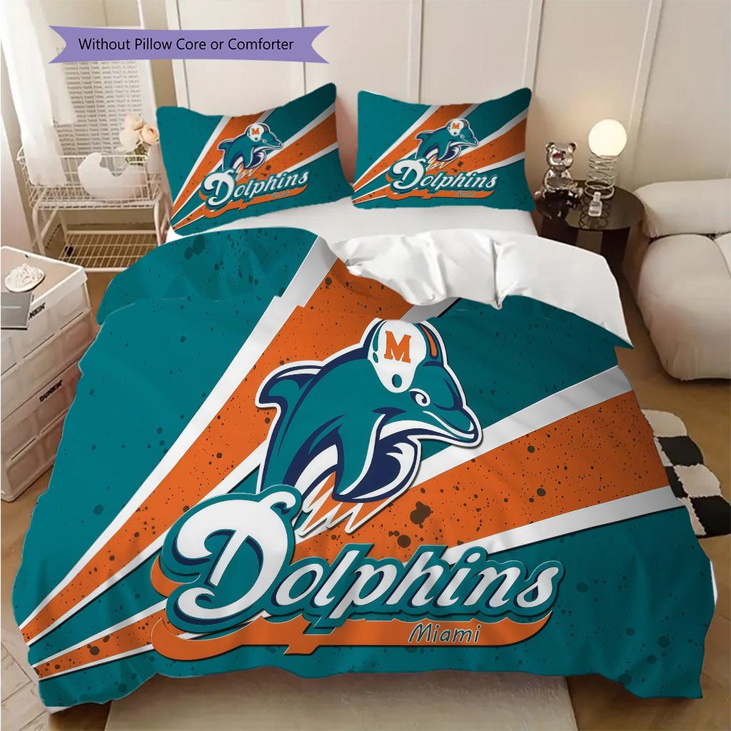 Miami Dolphins Football Spirit Three-piece Set(1 * Duvet Cover + 2 * Pillowcase, Without core)Bedding Set Duvet Cover and Pillowcase