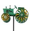 Garden Wind Spinner Kinetic Tractor Wind Sculpture with Rotating Wheels Outdoor Metal Windwill with Stake for Flower Bed Lawn Patio