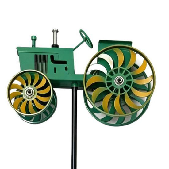 Garden Wind Spinner Kinetic Tractor Wind Sculpture with Rotating Wheels Outdoor Metal Windwill with Stake for Flower Bed Lawn Patio
