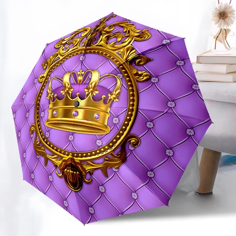 Noble Crown Folding Umbrella Fashion Auto-Open 8 Iron Ribs Plastic Handle Foldable Sunshade Perfect Christmas Gifts