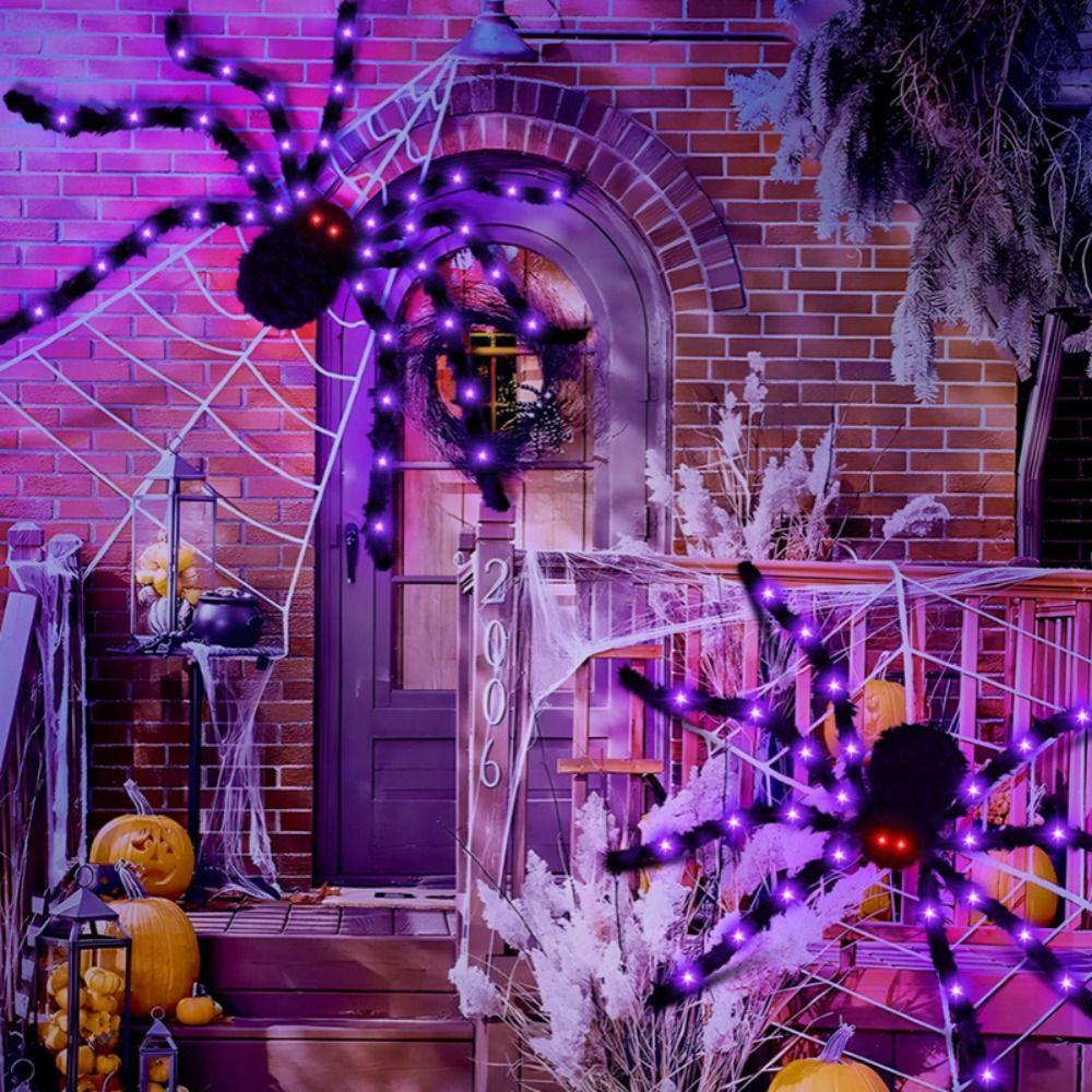 Glow Halloween Spider Web Lights 8 Modes Scary Giant Spider Luminous Halloween Spider  Bar