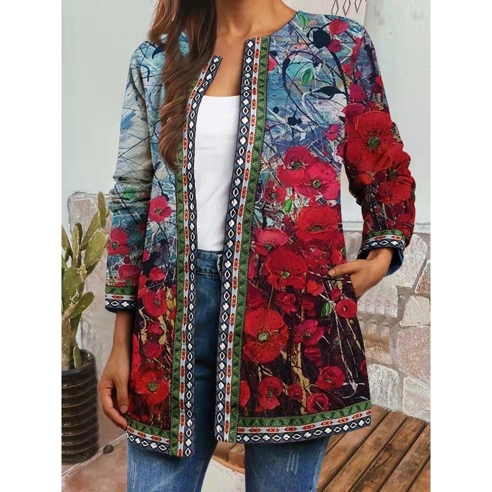 

GMXIA осень зима винтажный этнический стиль принт большой размер куртка кардиган женская одежда XXXXXL