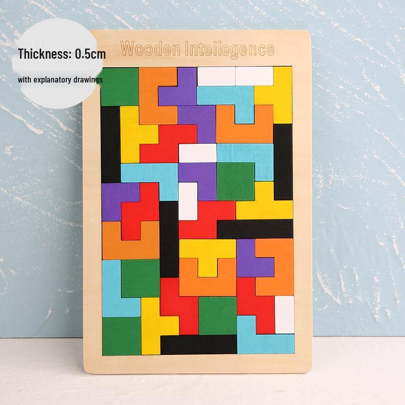 3D Wooden Tetris Puzzle Board - Educational Toy for Kids
