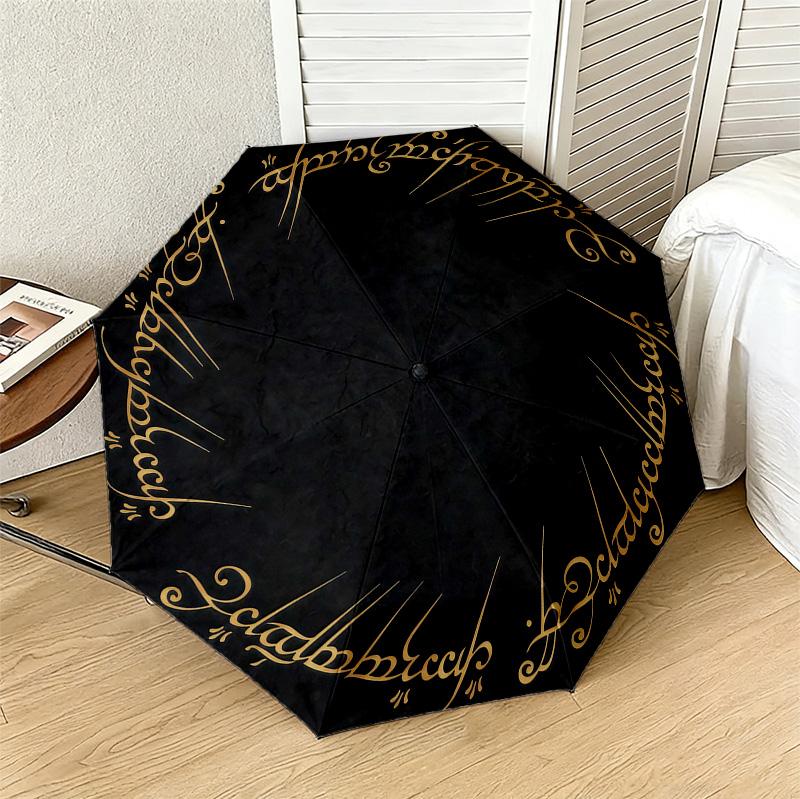 Elven Script Circle 8 Ribs 3Fold Black Glue Uv Protection Umbrella Sun Protection Rainproof Compact Folding Umbrella For Travel Daily Use C923169