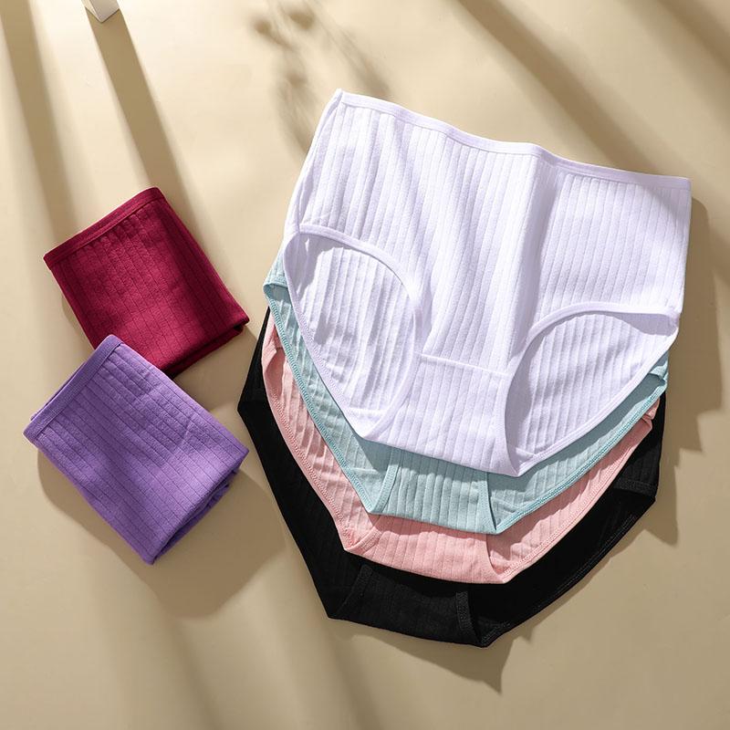 4Pcs/Set Mid Waist Cotton Panties for Women Sexy Lingerie Plus Size Strips Briefs Female Comfort Intimates Underpants