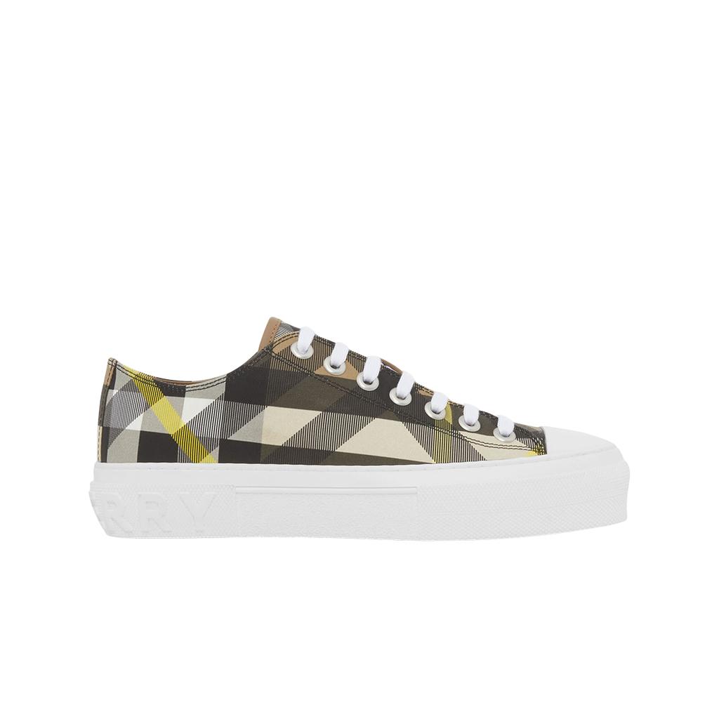 (w) Burberry Exaggerated Check Cotton Sneakers Wheat White