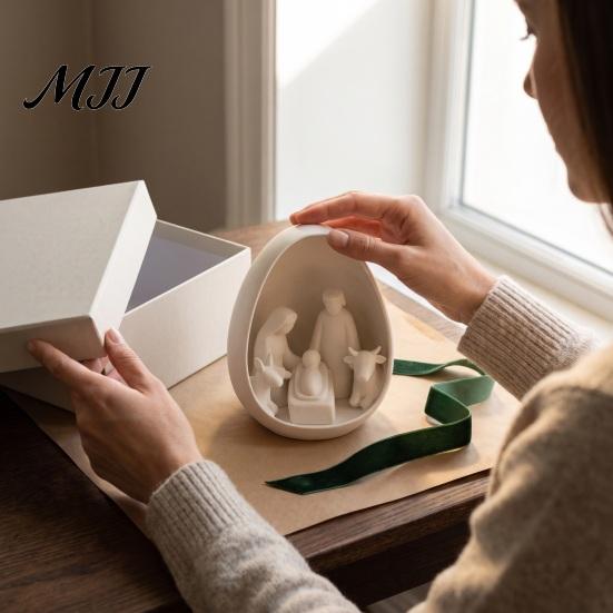 Minimalist Religious Decor Mini Nativity Scene Figurine, Christmas with Holy Family in Egg, Unique Souvenirs 3D Printed Tabletop Ornament for