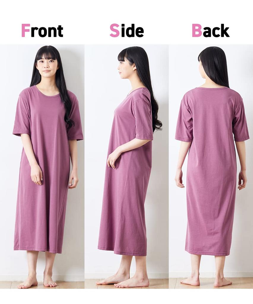 Pajamas and Loungewear Room Cotton Loose Room Black 4L [Nissen] Tops, 3-Second Dresses, 2-Piece Set, Blend, Fit, 5/8 Sleeves, Dress, + Gray,