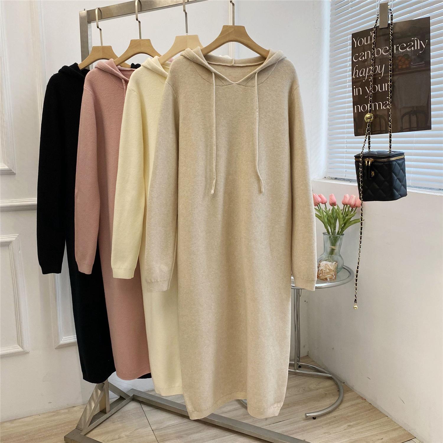 

Осень и зима новое повседневное платье с капюшоном женственность тонкое длинное вязаное платье-свитер трендовое One Size