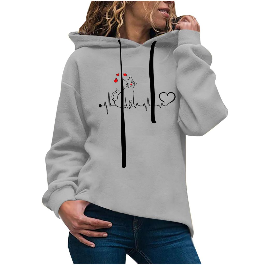 Women's Fashion Casual Fun Print Hooded Sweatshirt Loose Sports Tops Pullover