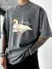 The Big Goose Who Loves Drawing Print Washed T Shirts Men Summer Cool TShirt Loose Vintage Tops Casual Cotton Short Sleeve