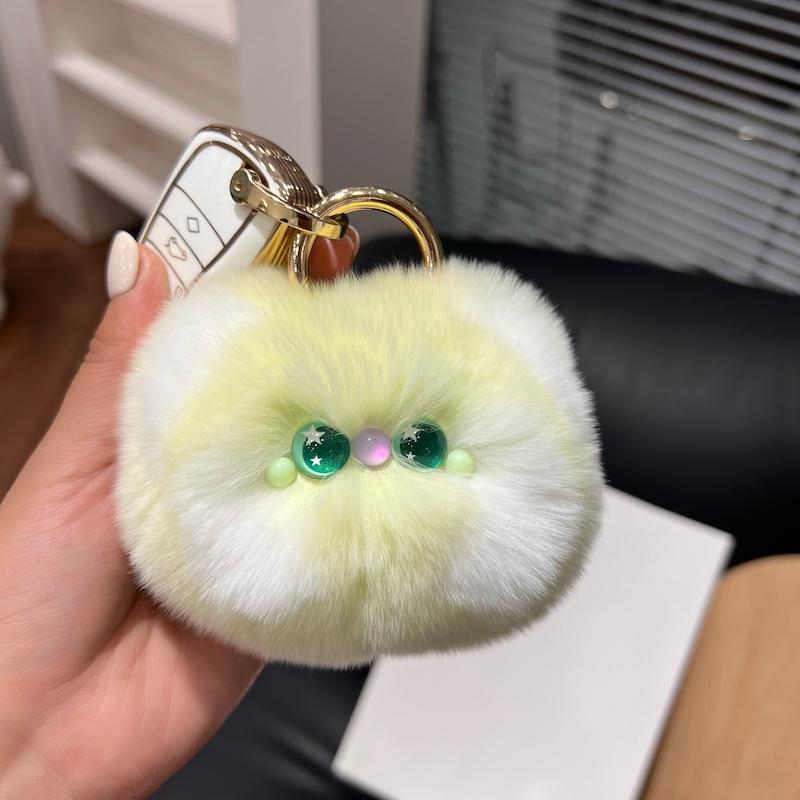 

[Пухлый котенок] Настоящий мех кролика рекс Автомобильный брелок-подвеска Плюшевая кукла Кукла Подвеска для сумки-книги светло-зеленый