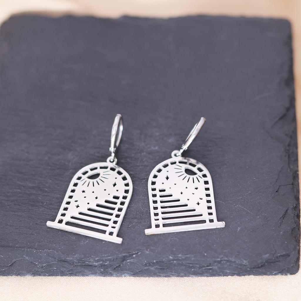Kinitial Stainless Steel Gate To The Sky Raindrop Cloud Galaxy Solar System Ufo Ghost Earrings For Women Trendy Piercing Jewelry