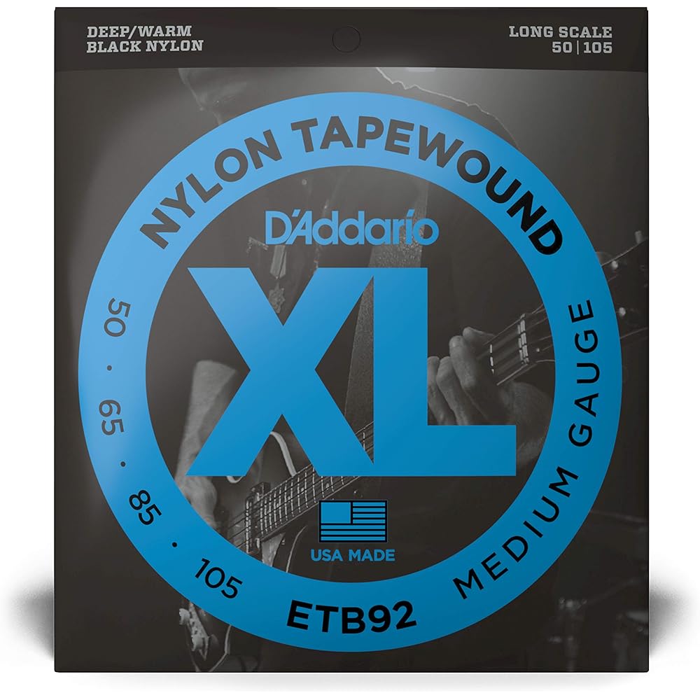 D'Addario ETB92 Black Nylon Wound Long Bass Strings, .050-.105mm [Official Japanese Product]