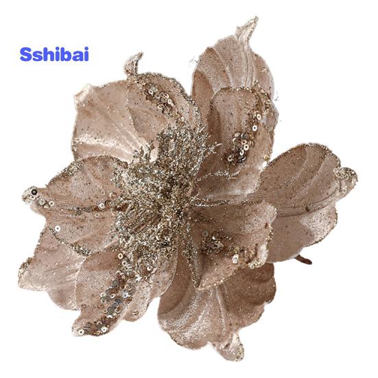 Glitter Artificial Flower Christmas Tree Decoration Vibrant Color Realistic Looking Easy To Hang Faux Flower Holiday Party Ornament