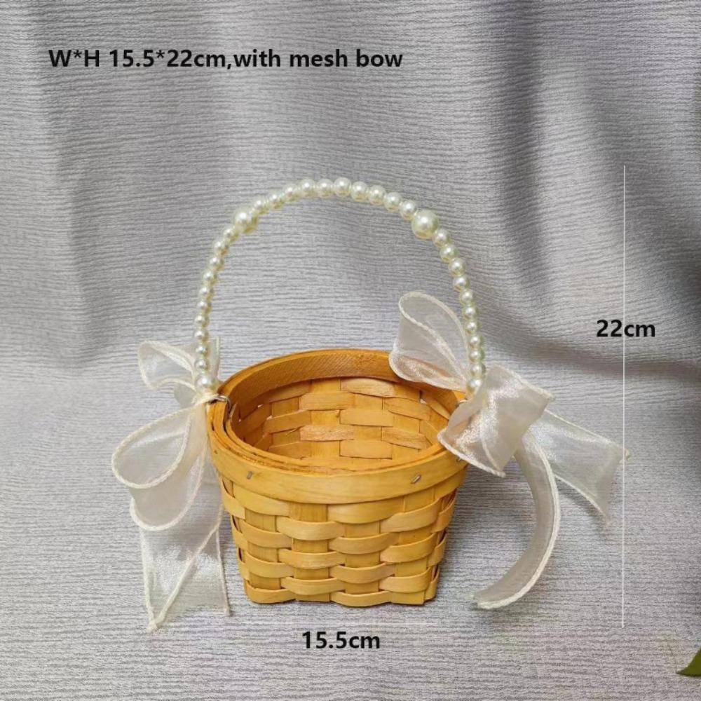 with Pearl Hand-held Imitation Rattan Handhold Handwoven with Riddon Bow Braid Storage Baskets Household 7 Styles