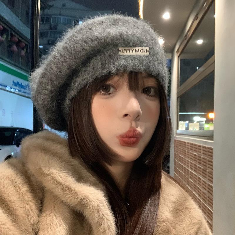 Winter versatile big head circumference knitted beret women