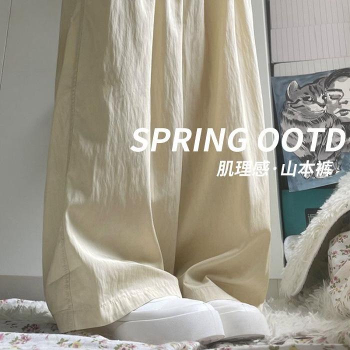 

Yamamoto wide-leg pants women s summer new slightly pleated student casual pants thin high-waisted slim long pants S