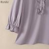ZANZEA Women Casual Stand Collar Solid Color Loose 3/4 Sleeve Blouse