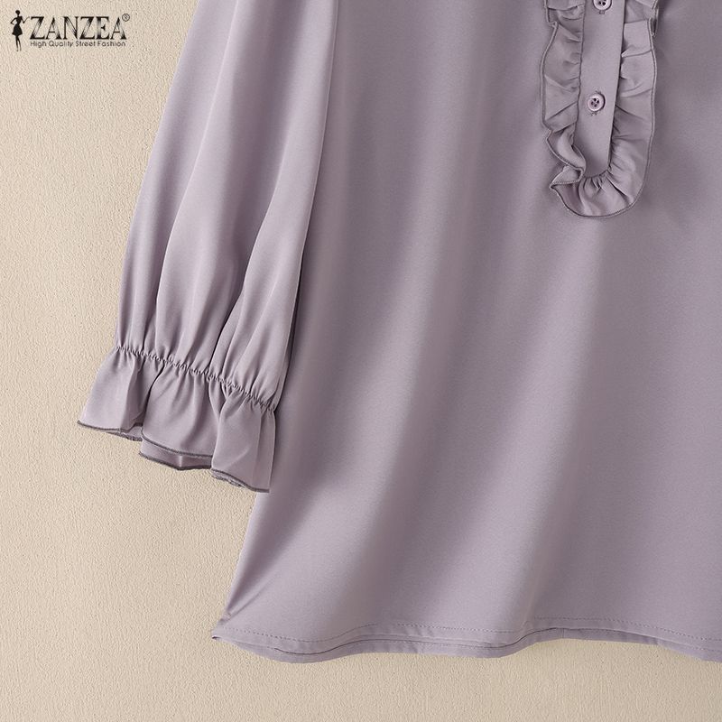 ZANZEA Women Casual Stand Collar Solid Color Loose 3/4 Sleeve Blouse