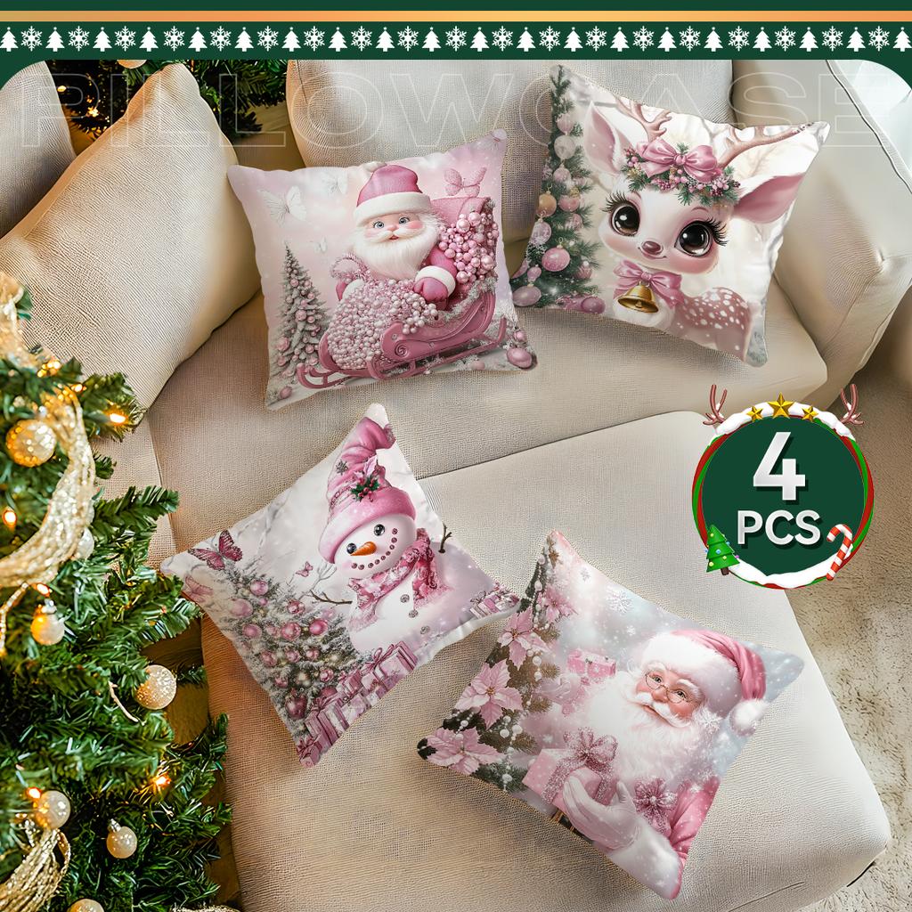 Pink Christmas Theme Pillowcase Bedroom Sofa Cushion Cover 100% Polyester Living Room Cushion Pillowcase Home Decor