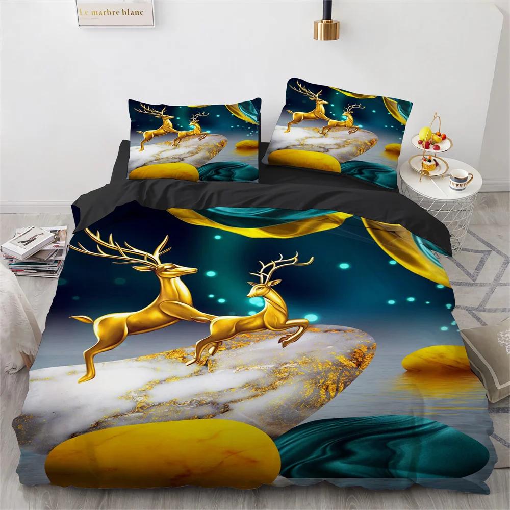 Deer Duvet Cover Set Wild Animals Flowers Pattern Polyester Bedding Set King Twin Full Size Comforter Cover For Kids Boys Girls