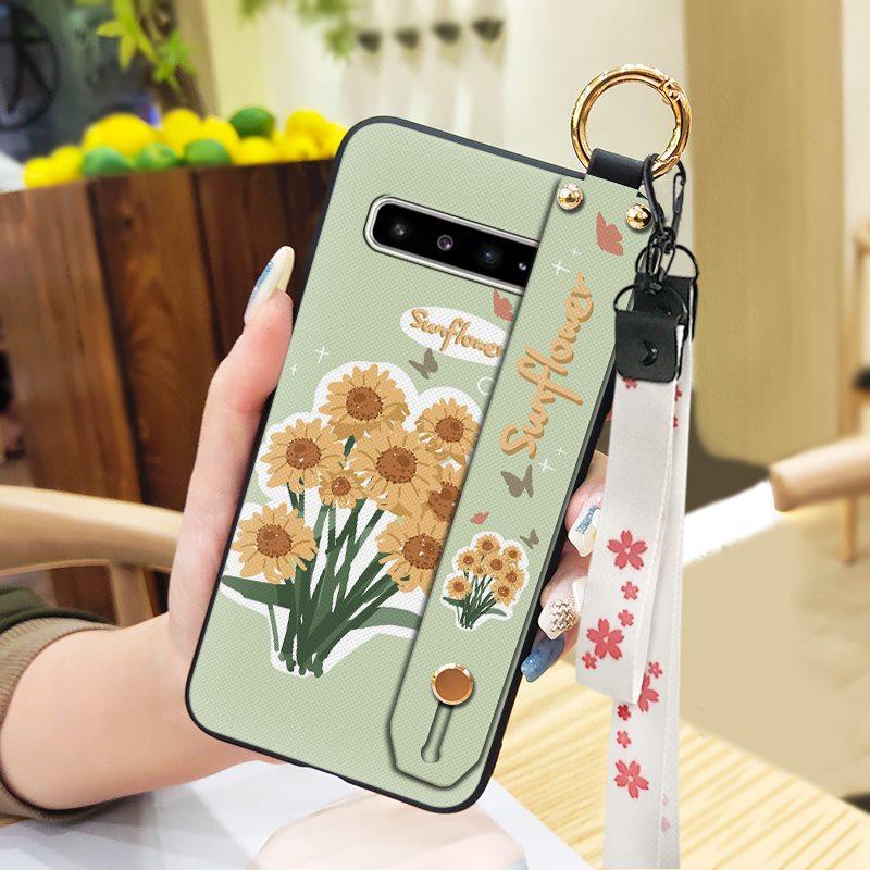 Phone Holder Oil Painting Phone Case For Samsung Galaxy S10 5G/SM-G977N Fashion Design Lanyard Silicone Shockproof Ring