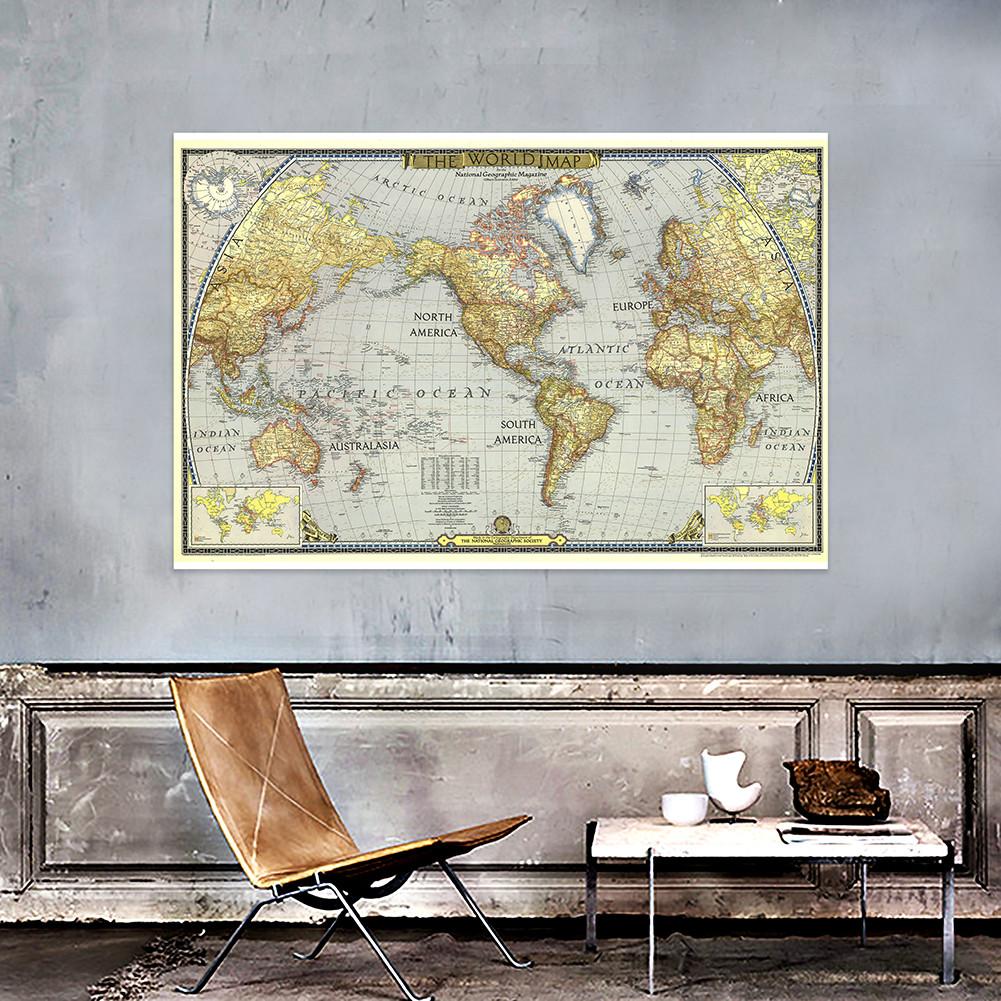 Vintage 1943 World Map Poster Retro Antique Globe Art Print Large Canvas Wall Map Educational Travel Map for Home Office School Wall Decor