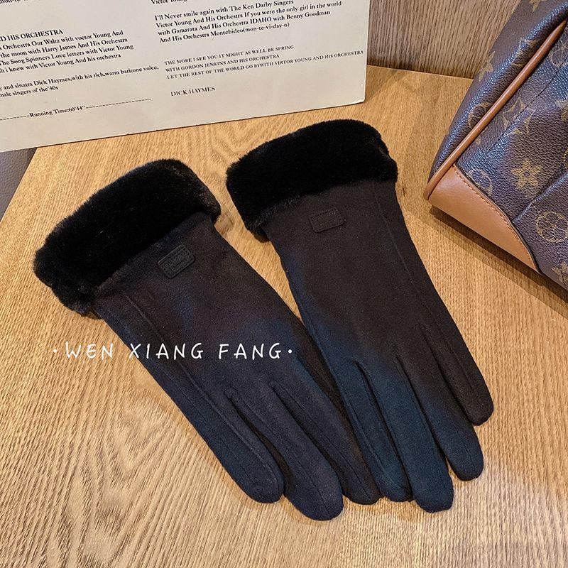 

Winter Gloves Female Fleece Lined Padded Warm Keeping Student Suede Female Riding Cold-Proof Driving Anti-Freezing Touch Screen Winter Black One size