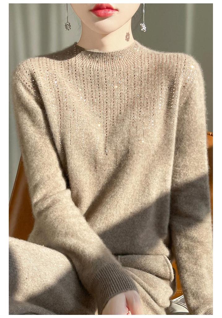 2024 New Style Rhinestone Fringe Knit Sweater: Soft Wool Base, Perfect for Autumn/Winter