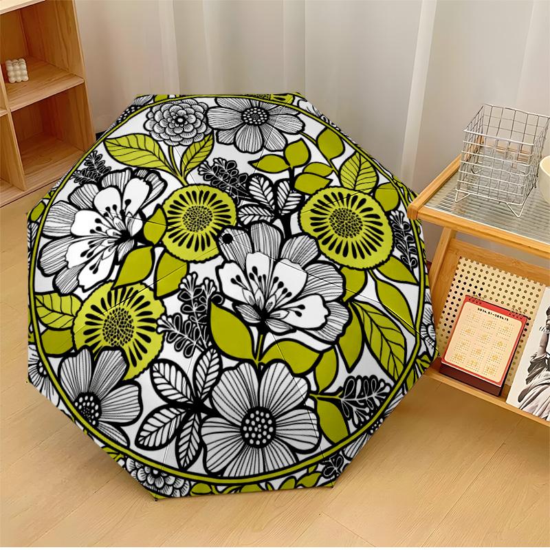 

Circular Floral Decor (2) Theme Automatic Umbrella Compact 8-Rib Design Sturdy Construction Durable Everyday Carry Umbrella Stylish Accessory