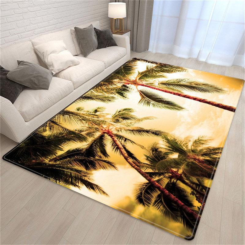 3D Printing Palm Tree Sea Beach Carpet Living Room Sofa Table Rug Bedroom Bedside Rug Dining Carpets Rug for Bathroom Decoration