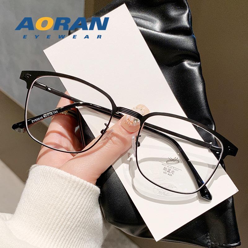 Men's Retro Half-Rim Eyeglass Frames: Anti-Blue Light, Prescription Ready, Decorative and Business Style
