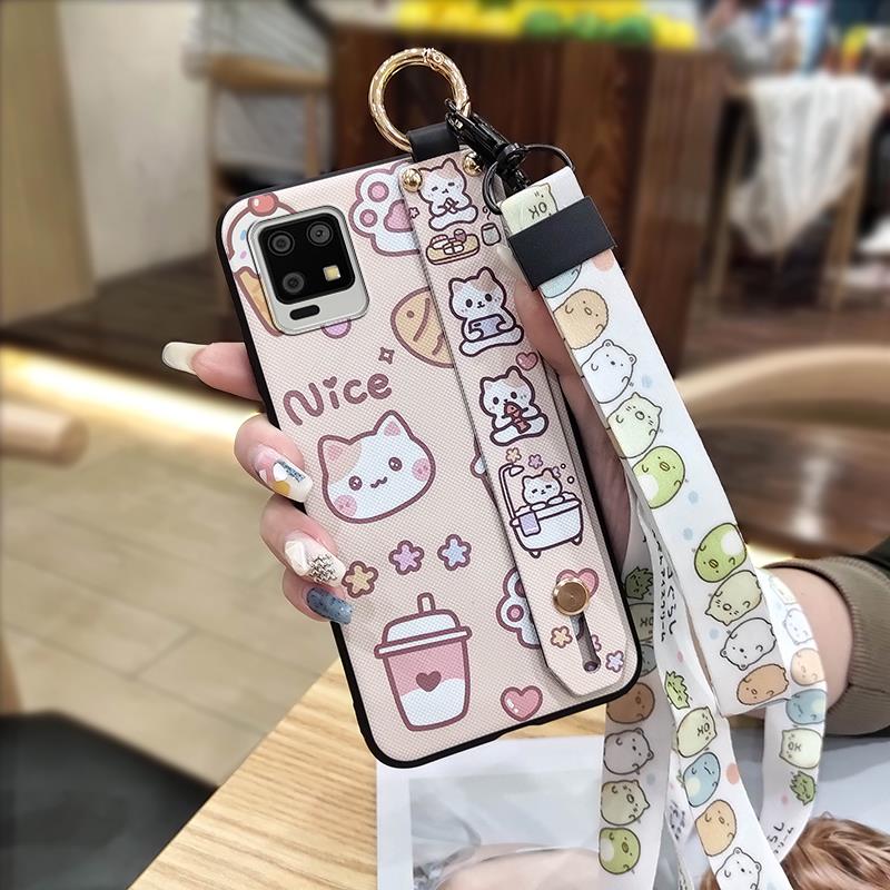 Shockproof Cartoon Phone Case For Sharp Aquos Zero6/Aquos Air Wrist Strap Lanyard Ring Cute Kickstand Soft Case Silicone
