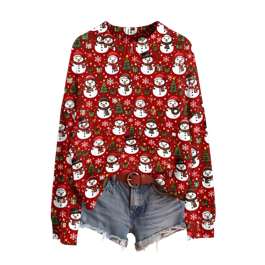Women's Christmas Print Long Sleeve Top Casual Winter Comfortable Blouse for Holiday Wear