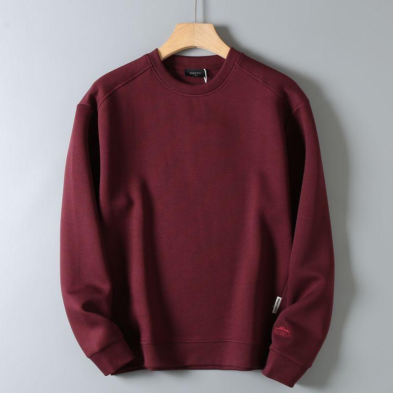 Original Foreign Trade Autumn New Model Air Layer Fabric Comfortable Versatile Round Neck Pullover Solid Color Long Sleeve Base Sweatshirt for Men