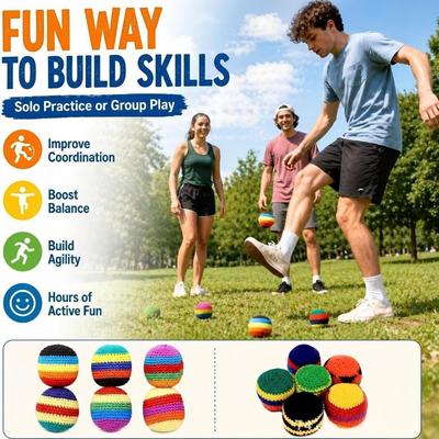 Fußball Stressbälle Regenbogen Häkeln Trittspielzeug Handgemacht Garn Fußsack Set für Kinder Erwachsene Outdoor Sport Koordination Balance Trainingsgerät