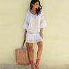Sexy Beach Vacation Beach Cover Dress With Lace Stitching And Flared Sleeves, Loose Bikini Sun Protection Jacket