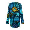 Women's Fashionable Casual Long-Sleeved Retro Print V-Neck Mid-Length Top