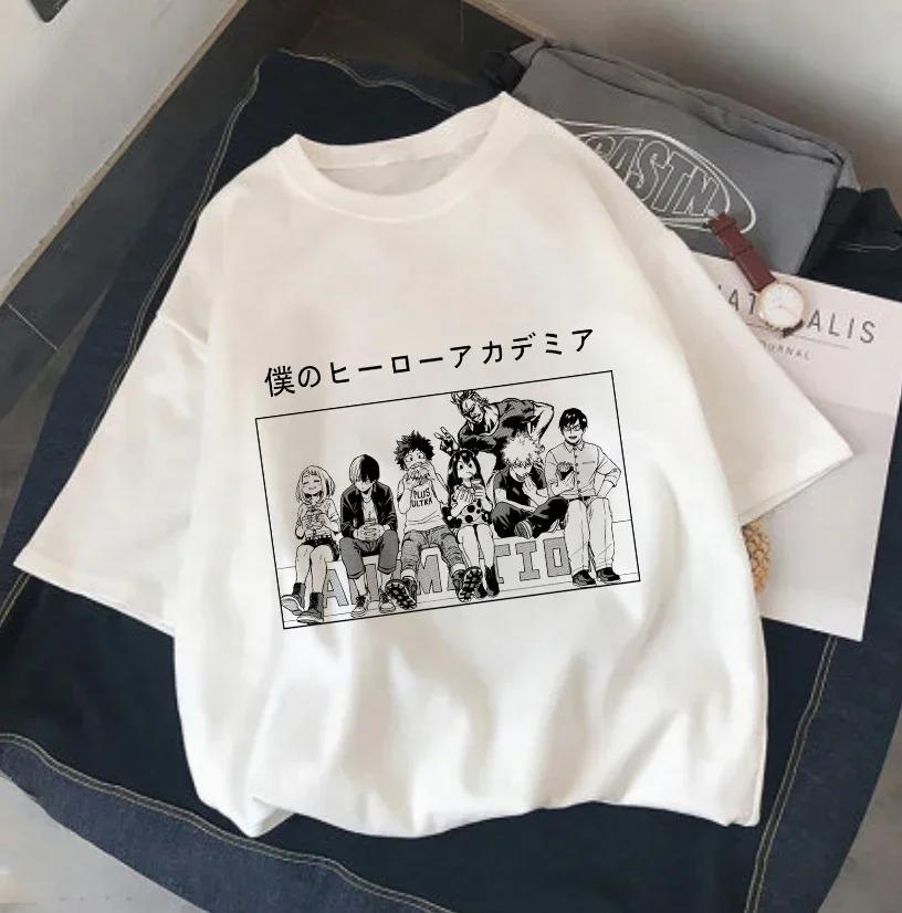 My Hero Academia Deku & Shoto Katzenohren Chibi T-Shirt, Unisex Anime Streetwear Tee, 100% Baumwolle Lässiges Kurzarm Oberteil
