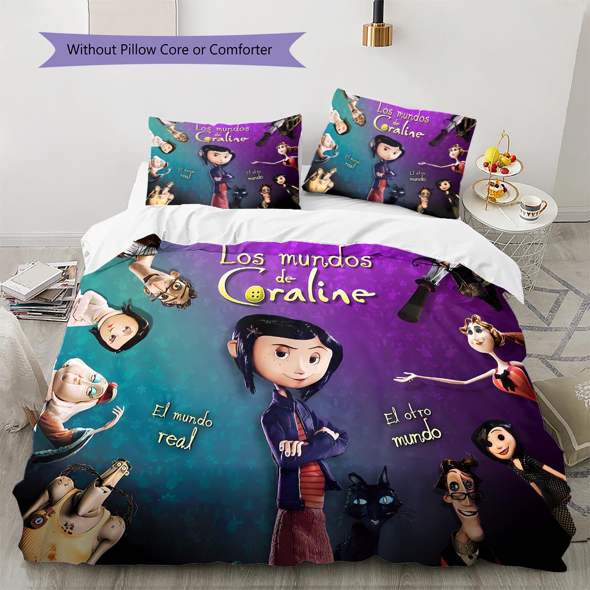 

Комплект постельного белья с узором «Коралина» Одеяло Покрывало Наволочка Домашний Декор Подарок (1 пододеяльник + 2 наволочки, без наполнителя) 135x200cm