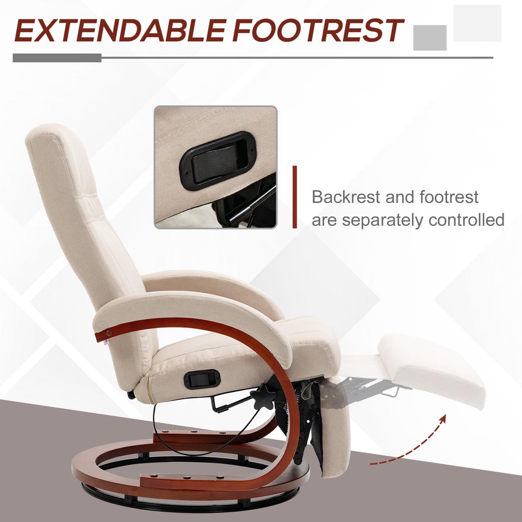 135 degrees Manual Reclining Swivel Chair, with Footrest - Beige