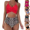 2Pcs/Set Printing Swimsuit Split Type Leopard Front Cross Bikini Set Beach