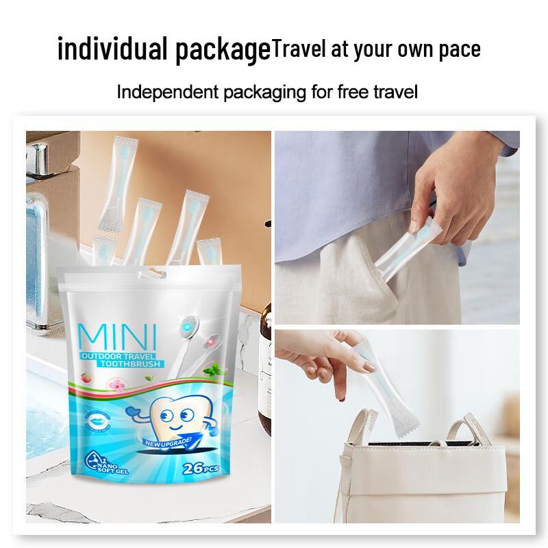 Jiemengzhe Nano Disposable Travel Toothbrushes, Soft Bristles, Mint Flavor, 8-Pack