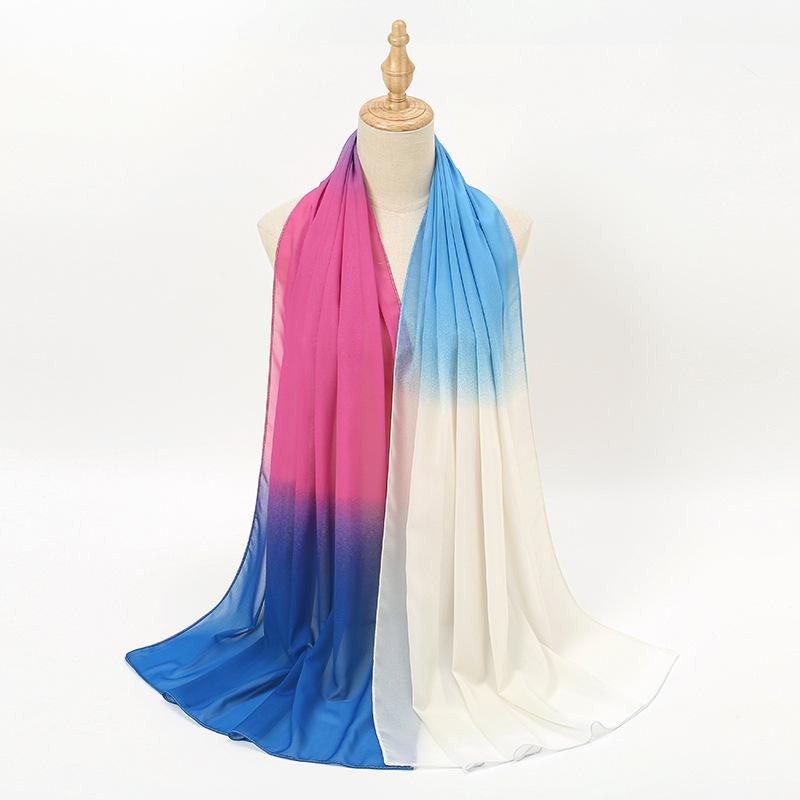 New solid color versatile dance gradual change chiffon silk scarf, summer thin decorative travel sunscreen shawl women